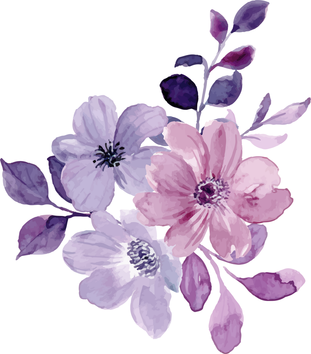 Watercolor purple flower bouquet